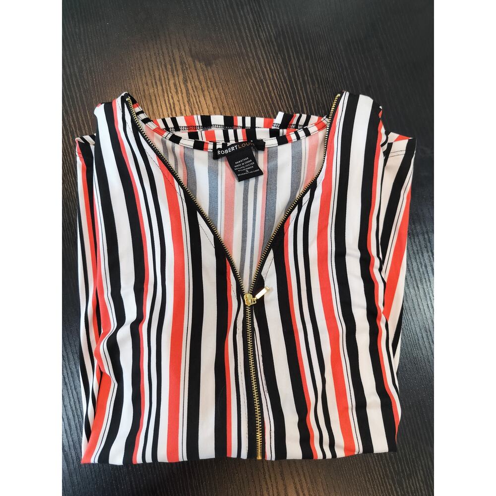 Robert Louis Women’s Small Striped Blouse Zip V-Neck 3/4 Sleeve Top - Picture 5 of 8